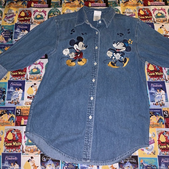 Disney Tops - Disney Mickey w/ Minnie Dancing embroidered denim